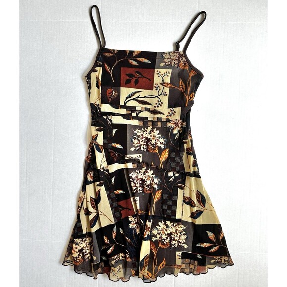 Cider Mini Dress Top Patchwork Floral Mesh Lined Straps Women’s XS/S Y2K Fairy - Picture 1 of 8